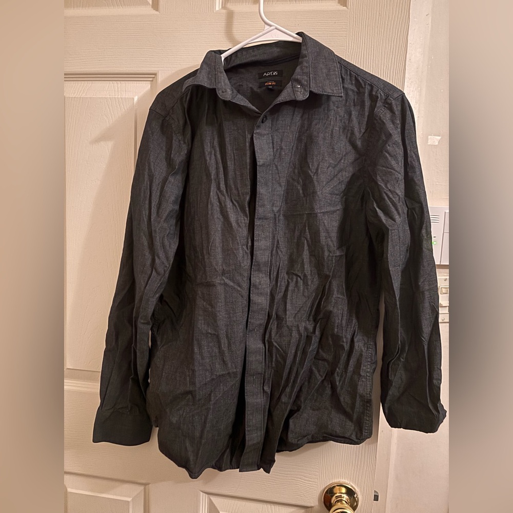APT. 9 Slim Fit Charcoal Gray Button-Up Shirt - Size Medium